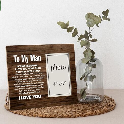 إطار صورة هدية للزوج من Oqtumes، هدية للزوج من الزوجة، هدايا لصديق الزوج، إطار صورة خشبي ريفي إلى My Man مقاس 8 × 10 بوصات، حامل على الحائط وسطح الطاولة - صورة مقاس 4 × 6 بوصات in Kuwait