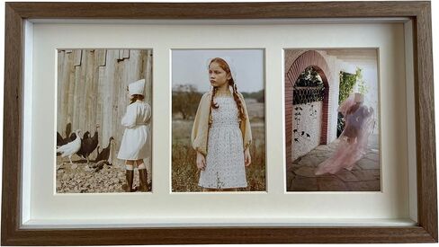 16x9 Family Wood Pictures Collage Frame Single White Mat for Three opening 4x6 Inch Photos - Wall Mounted Hanging Horizontal or Vertical Desktop Gallery Photo Display - Natural Wood Color in Saudi Arabia