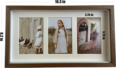 16x9 Family Wood Pictures Collage Frame Single White Mat for Three opening 4x6 Inch Photos - Wall Mounted Hanging Horizontal or Vertical Desktop Gallery Photo Display - Natural Wood Color in Saudi Arabia