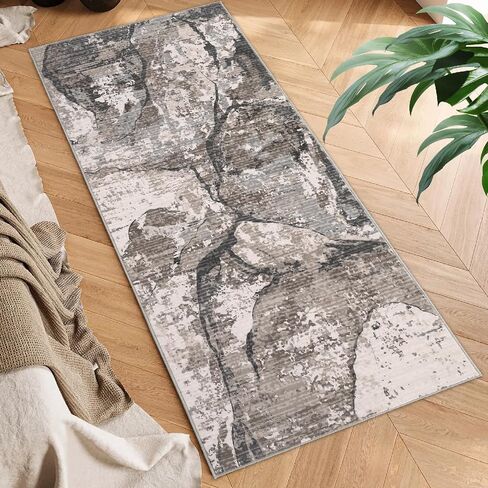 Hallway Runner Rug 2x6 Washable Modern Abstract Area Rugs Non Slip Laundry Rug Runner Distressed Floor Carpet Runners for Hallways Entryway Laundry Room Kitchen Bathroom Rug 2'x6' Grey in Saudi Arabia