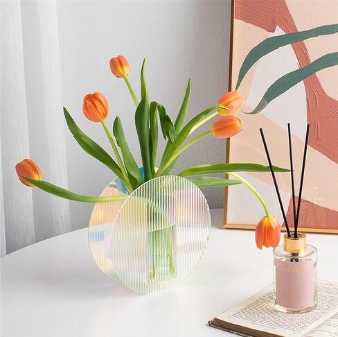 Acrylic Vase, Iridescent Acrylic Ripple Vase, Rainbow Acrylic Vase Minimalist Décor Artistic Vase (Round Shape) in Kuwait