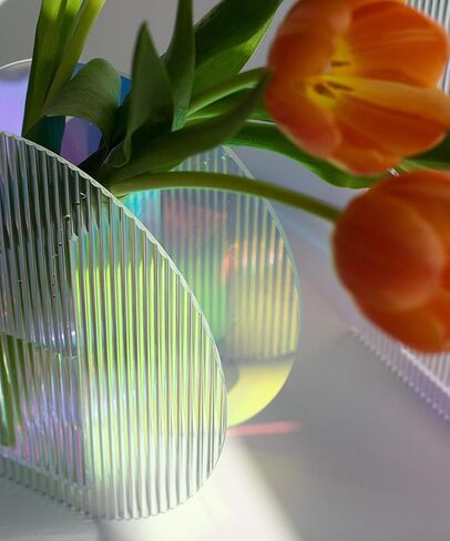 Acrylic Vase, Iridescent Acrylic Ripple Vase, Rainbow Acrylic Vase Minimalist Décor Artistic Vase (Round Shape) in Kuwait