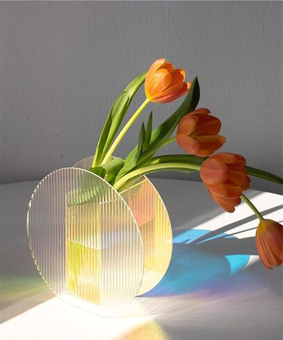 Acrylic Vase, Iridescent Acrylic Ripple Vase, Rainbow Acrylic Vase Minimalist Décor Artistic Vase (Round Shape) in Kuwait