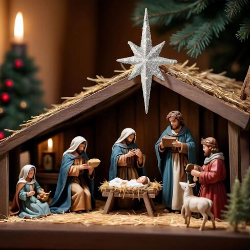 12 Pcs Christmas Bethlehem Star Ornament 4.72 x 2.95 Inch Star of Bethlehem Christmas Tree Topper Christmas Glitter Star Ornament Plastic Nativity Stars Hanging Decor Accessories(Silver) in Saudi Arabia