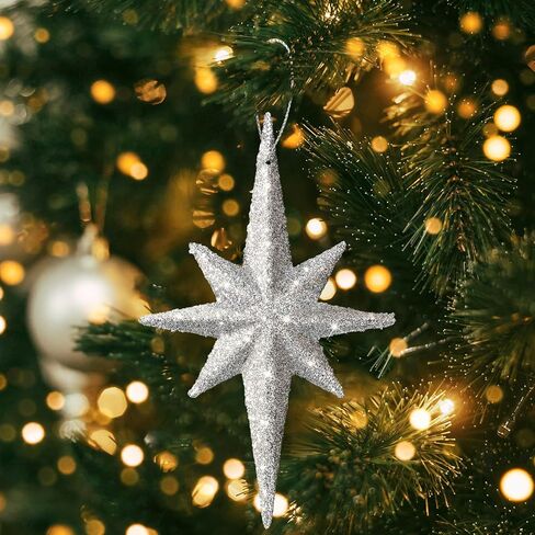 12 Pcs Christmas Bethlehem Star Ornament 4.72 x 2.95 Inch Star of Bethlehem Christmas Tree Topper Christmas Glitter Star Ornament Plastic Nativity Stars Hanging Decor Accessories(Silver) in Saudi Arabia