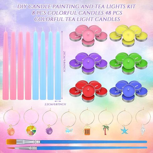 مجموعة طلاء الشموع 122 قطعة من Havawish تتضمن شموع تيلايت ملونة، شموع مستدقة، فرش طلاء، سحر نبيذ الشاطئ للحرف اليدوية، هدايا حفلات أعياد الميلاد وحفلات الزفاف in Kuwait