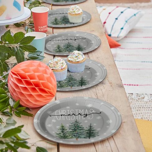 Horaldaily 40Pcs Christmas Paper Plates, Grey Christmas Pine Trees snow Plates for Party Birthday Holiday Dinner Event Disposable Tableware Supplies Decor, 9lnch in Saudi Arabia