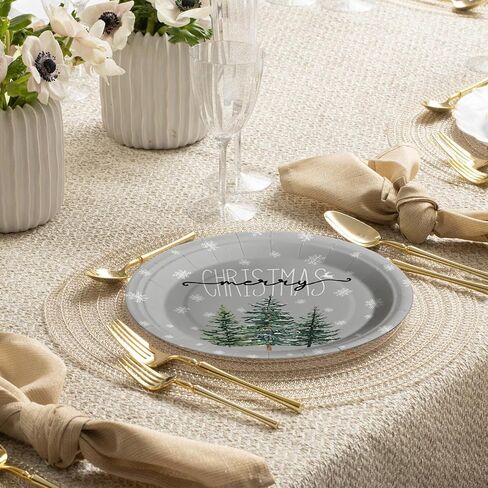 Horaldaily 40Pcs Christmas Paper Plates, Grey Christmas Pine Trees snow Plates for Party Birthday Holiday Dinner Event Disposable Tableware Supplies Decor, 9lnch in Saudi Arabia
