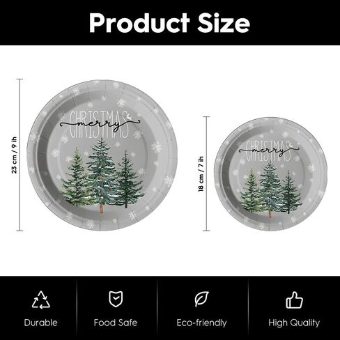 Horaldaily 40Pcs Christmas Paper Plates, Grey Christmas Pine Trees snow Plates for Party Birthday Holiday Dinner Event Disposable Tableware Supplies Decor, 9lnch in Saudi Arabia
