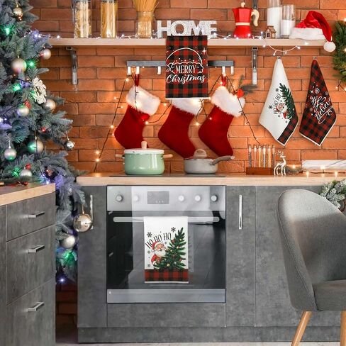 Preboun 6 Pcs Christmas Kitchen Towels Buffalo Check Plaid Dish Towels Winter Hand Towels Farmhouse Tea Towels Housewarming Gifts for Xmas Holiday Home Kitchen Decor in Saudi Arabia