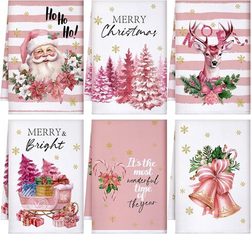 Preboun 6 Pcs Christmas Kitchen Towels Buffalo Check Plaid Dish Towels Winter Hand Towels Farmhouse Tea Towels Housewarming Gifts for Xmas Holiday Home Kitchen Decor in Saudi Arabia