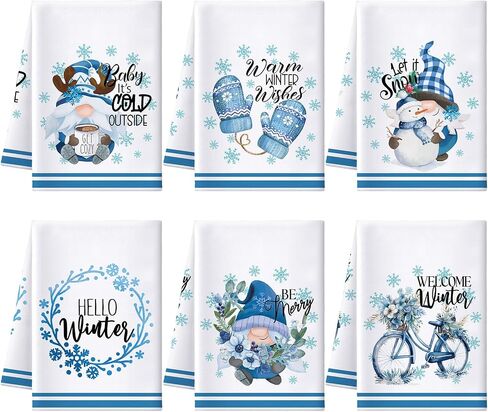 Preboun 6 Pcs Christmas Kitchen Towels Buffalo Check Plaid Dish Towels Winter Hand Towels Farmhouse Tea Towels Housewarming Gifts for Xmas Holiday Home Kitchen Decor in Saudi Arabia