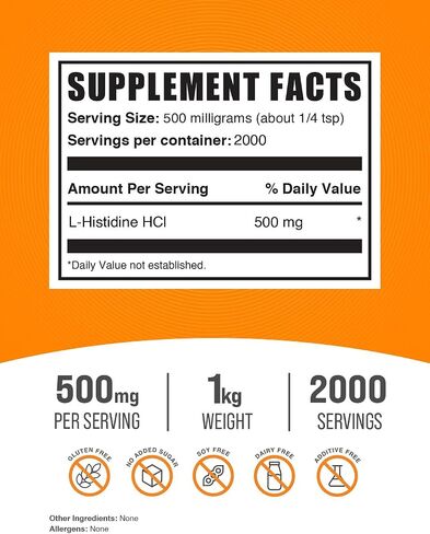 BulkSupplements.com L-Histidine HCl Powder - L-Histidine Supplement, Histidine 500mg - Essential Amino Acid, Gluten Free, 500mg per Serving, 100g (3.5 oz) (Pack of 1) in Kuwait