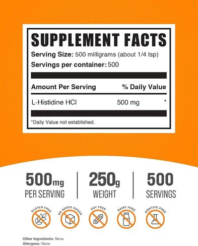 BulkSupplements.com L-Histidine HCl Powder - L-Histidine Supplement, Histidine 500mg - Essential Amino Acid, Gluten Free, 500mg per Serving, 100g (3.5 oz) (Pack of 1) in Kuwait