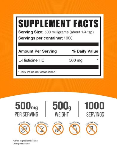 BulkSupplements.com L-Histidine HCl Powder - L-Histidine Supplement, Histidine 500mg - Essential Amino Acid, Gluten Free, 500mg per Serving, 100g (3.5 oz) (Pack of 1) in Kuwait