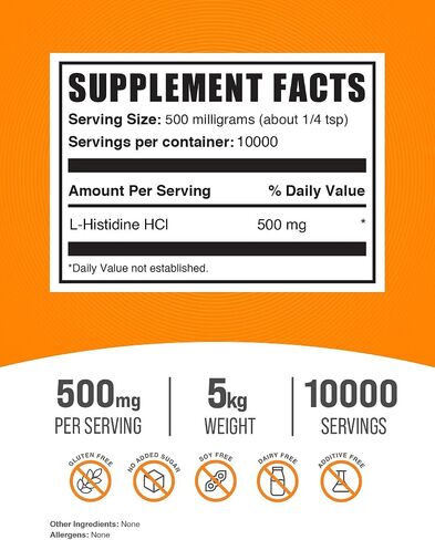 BulkSupplements.com L-Histidine HCl Powder - L-Histidine Supplement, Histidine 500mg - Essential Amino Acid, Gluten Free, 500mg per Serving, 100g (3.5 oz) (Pack of 1) in Kuwait