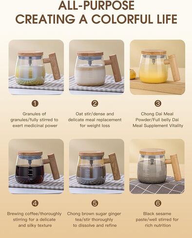 Self Stirring Mug, Electric Mixing Cup Self Stirring Coffee Mug High Borosilicate Glass Mixing Coffee Mug Rotating Home Office Travel Stirring Cup Suitable for Coffee/Milk/Protein Powder in Saudi Arabia