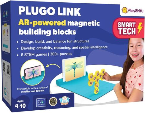 PlayShifu Interactive STEM Toys - Plugo Link (Kit + App) | Educational Toy for Kids 4-10 Years | Brain Games | Magnetic Building Blocks + 200 STEM Puzzles | Engineering Kit (Works with tabs/mobiles) in Kuwait