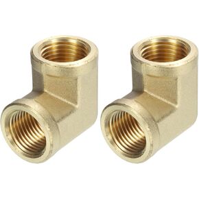 uxcell 90 Degree Barstock Street Elbow Pipe Fitting 3/8 Inch NPT Female to 3/8 Inch NPT Female, 2Pcs Forged Brass Hose Fittings Adapter for Gas, Air, Oil, Propane