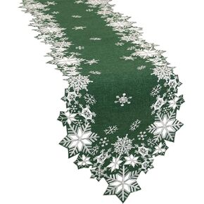Simhomsen Embroidered Green Snowflakes Table Runner for Christmas Holidays (14×69 inches)