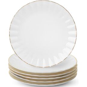 BTaT- Porcelain Dinner Plates with Gold Trim,10.5 inch, Set of 6, White Dinner Plates, White Dinner Plates Bulk, White Plate Set, Plates, Dinner Plates, Christmas Gifts