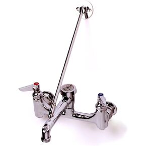 T&S Brass B-0665-BSTP-VRS 8-Inch Service Sink Faucet, Wall Mount, Built-In Stops, Vacuum Breaker, VR Handle Screws,