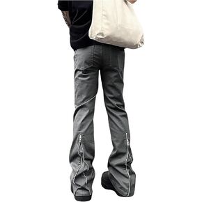 GORGLITTER Men's Zipper Designed Pants Flared Leg Long Causal Pants for Daily Wear