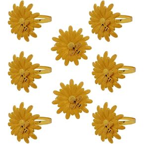 Sunflower Napkin Rings Set of 8, Fashion Simple Daisy Yellow Flowers Gold Bee Napkin Ring Holders for Easter, Christmas, Holiday Party Table Napkin Accessories Decoration (Yellow)