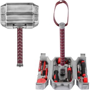 Thor Hammer Tool Box, Multifunctional Home Repair Tool Set Excellent Hand Tool Novelty Gift for Men as Halloween Prop Cosplay Hammer (Silver)