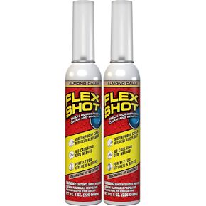 Flex Shot, 8 oz, 2-Pack, Almond, Flexible Rubber Silicone Sealant, Waterproof Caulk, UV Resistant, No Caulk Gun Needed, Perfect for Kitchen, Bath, Showers, Sinks, Baseboards