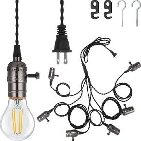 Vintage Pendant Light Sockets Light Cord Kit with Switches DIY Light Bulb Socket with Cord for E26 E27 Lamp Socket Lantern Bedroom Living Room Decor(1 Plug with 10 Sockets,1 Pcs)