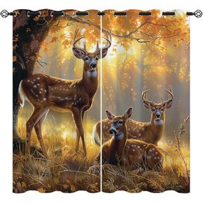 Deer Blackout Curtains for Girls Boy Home Decor, Rustic Animal Forest Wildlife Elk Autumn Farm Grommet Thermal Insulated Drapes Darkening Window Curtain for Bedroom Living Room, 84 x 84 Inch