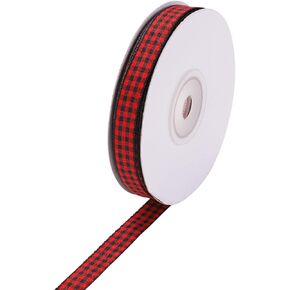 6 Rolls 135 Yards Burlap Ribbon Gingham Ribbon Buffalo Plaid Ribbon 3/8 Inch Red Satin Ribbon Green Grosgrain Ribbon for Wrapping Thin Ribbons for Crafts Wedding