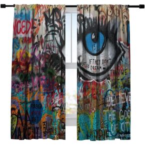 Room Darkening Decorative Blackout Curtains, Abstract Graffiti Art Print Window Curtains for Bedroom Living Room Light Blocking Window Treatments Drapes 42W x 63L Inches, 2 Panels