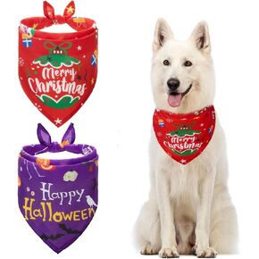 KOOLTAIL Dog Halloween Bandana 2 Pack - Holiday Dog Bandanas Adjustable Soft Dog Scarf Pet Triangle Bib with Festival Element, Dog Halloween Thanksgiving Christmas Bandanas for Small Medium Large Dogs