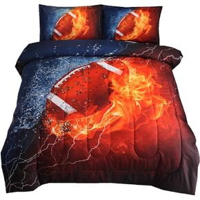 NTBED American Football Comforter Set for Boys Teens,3D Sports Bedding Full Size,Rugby Printed Quilt Sets with 2 Matching Pillow Shams