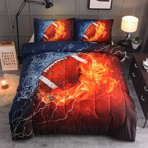 NTBED American Football Comforter Set for Boys Teens,3D Sports Bedding Full Size,Rugby Printed Quilt Sets with 2 Matching Pillow Shams