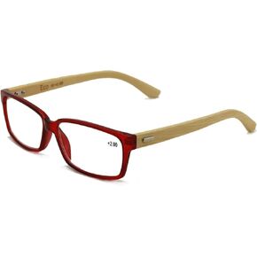 Vision World Genuine Bamboo Rectangular Reading Glasses Men Women Readers (Maroon, 1.25)