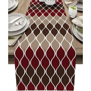 Table Runners 36 Inches Long, Brown Red Mid Century Retro Pattern Coffee Table Runner for Living Room,Cotton Linen Farmhouse Table Runner for Wedding/Party 13x36 Inch