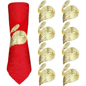 Gold Leaf Napkin Rings Set of 8 Thanksgiving Christmas Napkin Rings Holder Tangcii Metal Simple Holiday Napkin Ring Bulk for Christmas Dinner Dinning Table Napkins Decorations
