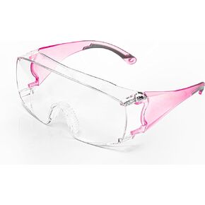 Koziface Safety Glasses for Men and Women White Blue Pink Over Eye Glasses Prescription Anti Fog Clear Lens Side Shields C31