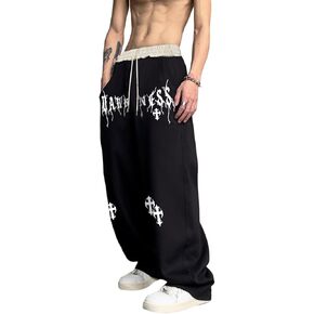 Men's Wide Leg Sweatpants Y2k Letter Graphic Print Stacked Flared Sweatpants Streetwear