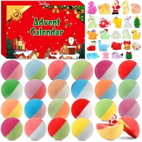 Advent Calendar 2024, 24 Pcs Bath Bombs for Kids Christmas Gifts for Teens Girls Boys Bubble Bath Bomb with Toys Inside Stocking Stuffers Natural Organic Self Care Gifts for Women Men Stress Relief