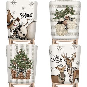 4Pcs Christmas Chair Covers Snowman Reindeer Holly Berry Dining Chair Slipcovers Removable Seat Protector Covers for Winter Xmas Home Kitchen