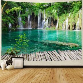 FENDROM Green Tree Forest Tapestry Waterfall Wall Hanging Nature Landscape Scenic Stone River Tapestries for Living Room Bedroom Dorm Home Decor