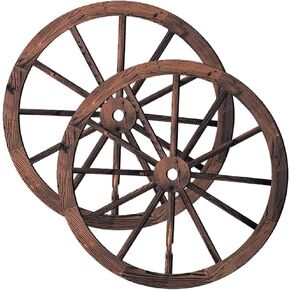 2pcs Wooden Wagon Wheel Decor Retro Wagon Wheel Wall Art Farmhouse Wagon Wheels Old Western Hanging Wood Wheels for Decoration