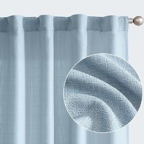 jinchan Blue Curtains for Living Room Bedroom Linen Textured Curtains 84 Inches Long Farmhouse Curtains Casual Weave Back Tab Drapes Light Filtering Window Curtains 2 Panels Heathered Blue