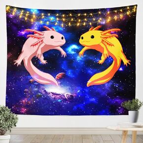 Feelyou Cute Axolotl Tapestry Wall Hanging Galaxy Axolotl Tapestry for Kids Boys Girls Universe Outer Space Wall Tapestry Coastal Axolotl Wall Art for Bedroom Living Room,Small 51x59 Inches