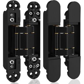 6inch Hidden Door Hinges(2Pcs)- 3 Way Adjustable Invisible Door Hinges,180 Degree Swing Heavy Duty Concealed Hinges (Load-Bearing Up to 88Lbs) (Black)