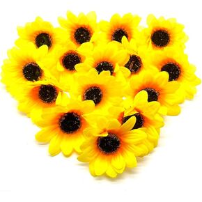 Aliotech 20pcs Beautiful Artificial Silk Yellow Sunflower Heads Mini Fake Sunflowers for Home Decoration Party DIY Wedding Bouquets Baby Shower Outdoor Indoor Decoration